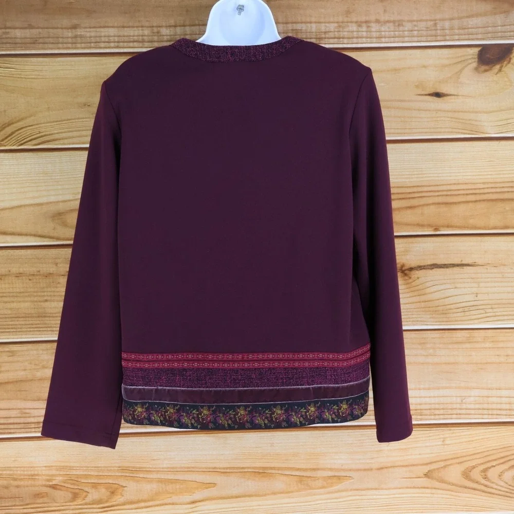 Coldwater Creek Blazer Jacket Womens Size PM Maroon Poly Blend‎ Shoulder Pads